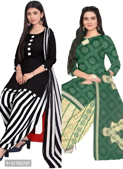 Elegant Multicoloured Cotton Printed Dress Material with Dupatta For Women (Combo Pack of 2)