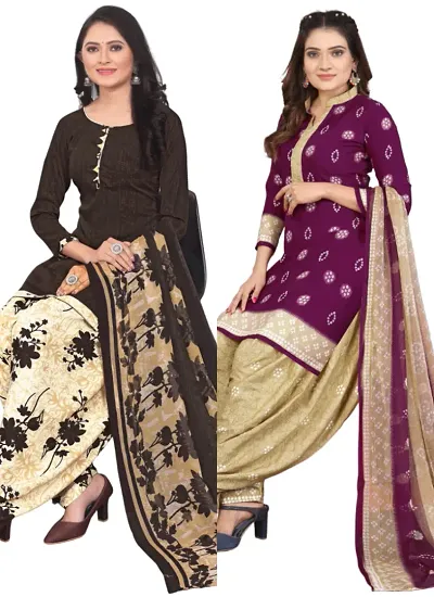 Crepe Dress Material with Dupatta For Women (Combo pack of 2)