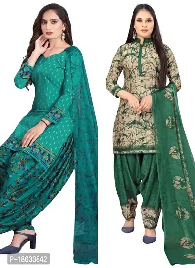 Teal  Beige Crepe Printed Dress Material with Dupatta For Women (Combo pack of 2)