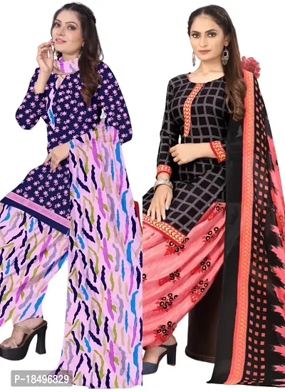 Blue  Black Crepe Printed Dress Material with Dupatta For Women (Combo pack of 2)