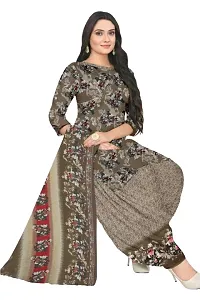 Elegant Brown Cotton Blend Printed Dress Material with Dupatta For Women-thumb1