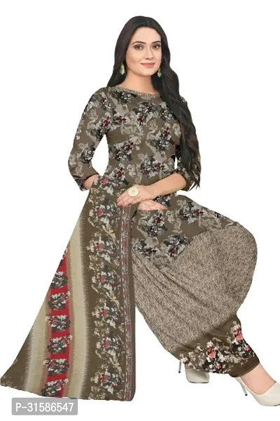 Elegant Brown Cotton Blend Printed Dress Material with Dupatta For Women-thumb2