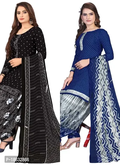 Black  Navy Blue Crepe Printed Dress Material with Dupatta For Women (Combo pack of 2)