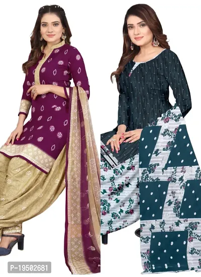 Purple  Multicolor Crepe Printed Dress Material with Dupatta For Women (Combo pack of 2)-thumb0