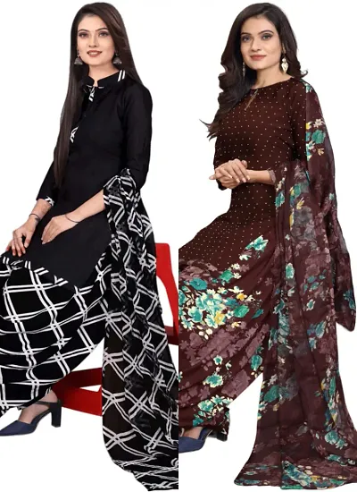 Crepe Dress Material with Dupatta For Women (Combo pack of 2)