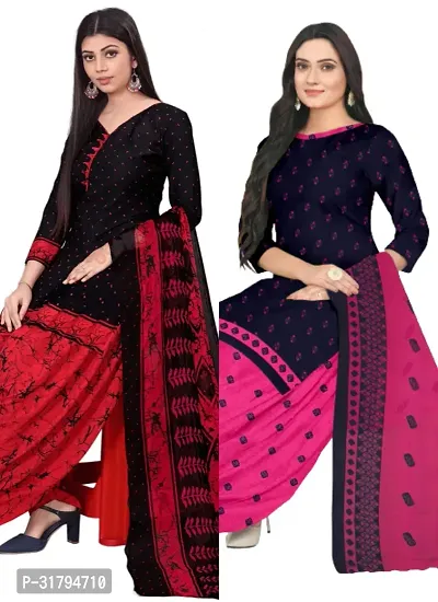 Elegant Multicoloured Cotton Printed Dress Material with Dupatta For Women (Combo Pack of 2)-thumb0