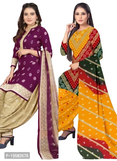 Purple  Multicolor Crepe Printed Dress Material with Dupatta For Women (Combo pack of 2)