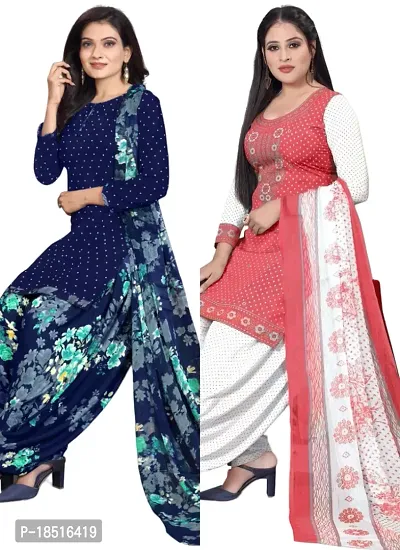 Navy Blue  Pink Crepe Printed Dress Material with Dupatta For Women (Combo pack of 2)