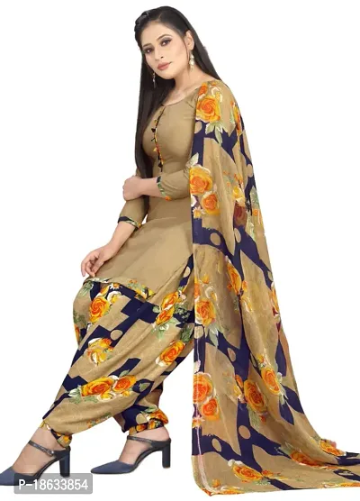 Teal  Beige Crepe Printed Dress Material with Dupatta For Women (Combo pack of 2)-thumb3