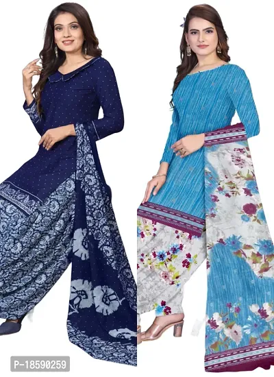 Navy Blue  Blue Crepe Printed Dress Material with Dupatta For Women (Combo pack of 2)