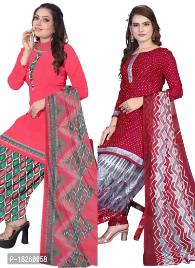 Pink  Maroon Crepe Printed Dress Material with Dupatta For Women (Combo pack of 2)