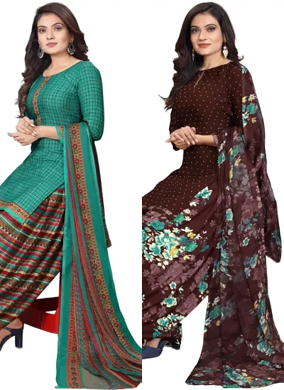 Crepe Dress Material with Dupatta For Women (Combo pack of 2)