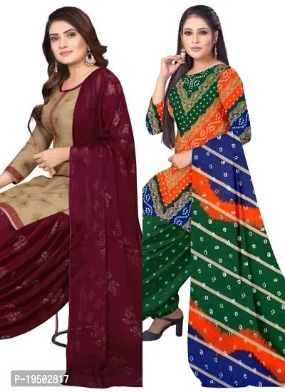 Beige  Multicolor Crepe Printed Dress Material with Dupatta For Women (Combo pack of 2)