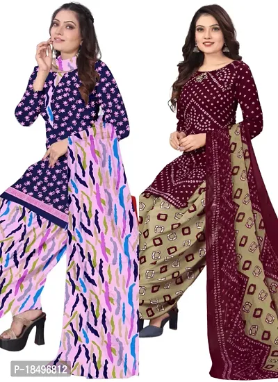 Blue  Maroon Crepe Printed Dress Material with Dupatta For Women (Combo pack of 2)