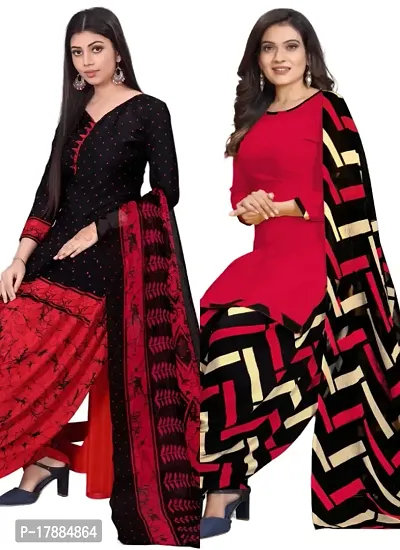 Black  Red Crepe Printed Dress Material with Dupatta For Women (Combo pack of 2)