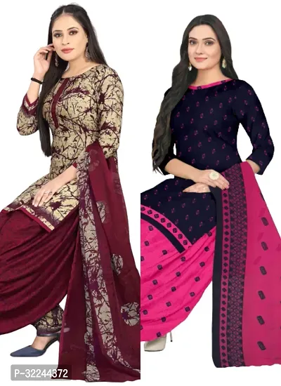 Elegant Multicoloured Cotton Printed Dress Material with Dupatta For Women - Pack of 2-thumb0