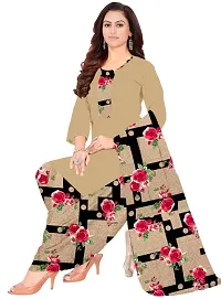 Beige  Wine Crepe Printed Dress Material with Dupatta For Women (Combo pack of 2)-thumb1