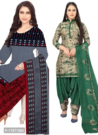 Grey  Beige Crepe Printed Dress Material with Dupatta For Women (Combo pack of 2)