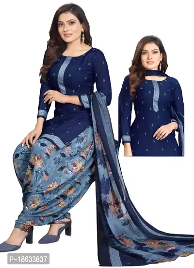 Teal  Blue Crepe Printed Dress Material with Dupatta For Women (Combo pack of 2)-thumb3