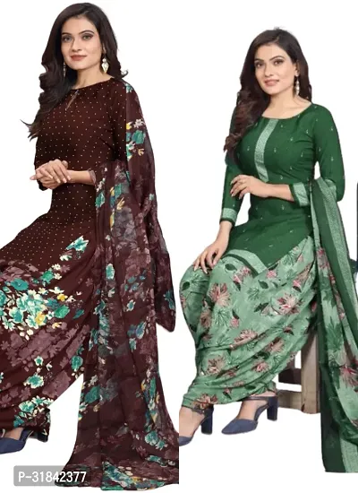 Elegant Multicoloured Cotton Printed Dress Material with Dupatta For Women (Combo Pack of 2)-thumb0