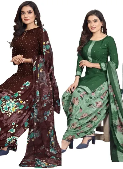 Stylish Cotton Blend Printed Unstitched Suits - Pack of 2