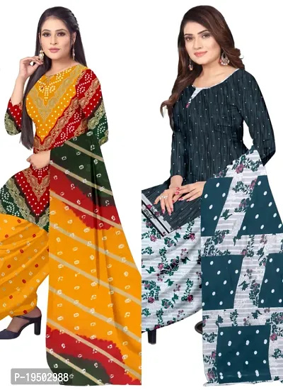 Multicolor  Multicolor Crepe Printed Dress Material with Dupatta For Women (Combo pack of 2)