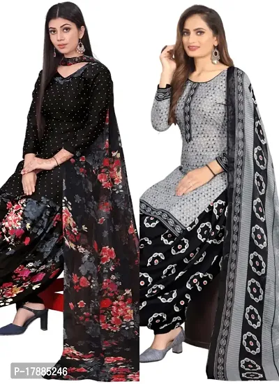 Black  Grey Crepe Printed Dress Material with Dupatta For Women (Combo pack of 2)