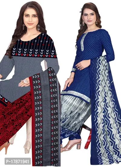 Grey  Navy Blue Crepe Printed Dress Material with Dupatta For Women (Combo pack of 2)