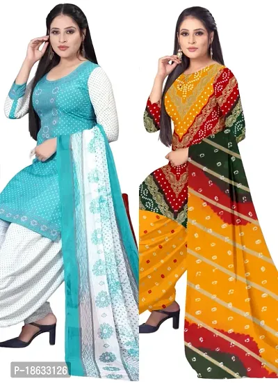 Sea Green  Multicolor Crepe Printed Dress Material with Dupatta For Women (Combo pack of 2)