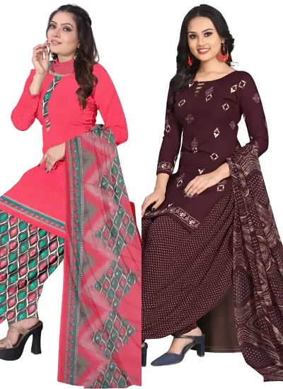 Crepe Dress Material with Dupatta For Women (Combo pack of 2)