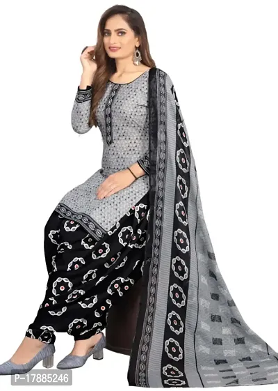 Black  Grey Crepe Printed Dress Material with Dupatta For Women (Combo pack of 2)-thumb3