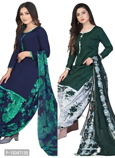 Blue  Green Crepe Printed Dress Material with Dupatta For Women (Combo pack of 2)-thumb0