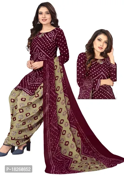 Green  Maroon Crepe Printed Dress Material with Dupatta For Women (Combo pack of 2)-thumb3