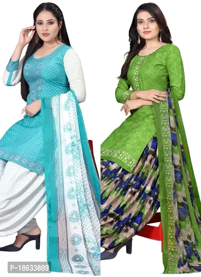 Sea Green  Green Crepe Printed Dress Material with Dupatta For Women (Combo pack of 2)-thumb0