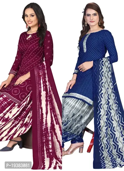 Maroon  Navy Blue Crepe Printed Dress Material with Dupatta For Women (Combo pack of 2)