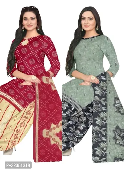 Elegant Multicoloured Cotton Printed Dress Material with Dupatta For Women (Combo Pack of 2)