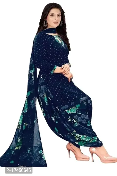 Elegant Navy Blue Rayon Ethnic Print Dress Material with Dupatta For Women-thumb0