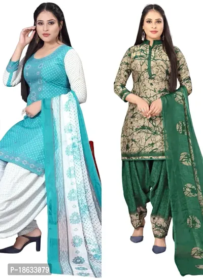 Sea Green  Beige Crepe Printed Dress Material with Dupatta For Women (Combo pack of 2)