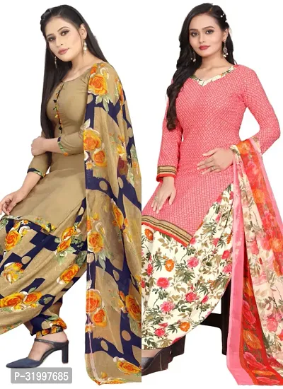 Elegant Multicoloured Cotton Printed Dress Material with Dupatta For Women (Combo Pack of 2)-thumb0