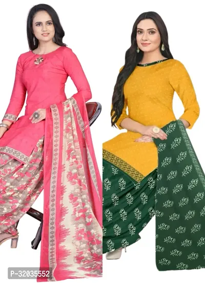 Elegant Multicoloured Cotton Printed Dress Material with Dupatta For Women (Combo Pack of 2)-thumb0