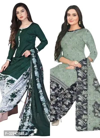 Elegant Multicoloured Cotton Printed Dress Material with Dupatta For Women (Combo Pack of 2)-thumb0