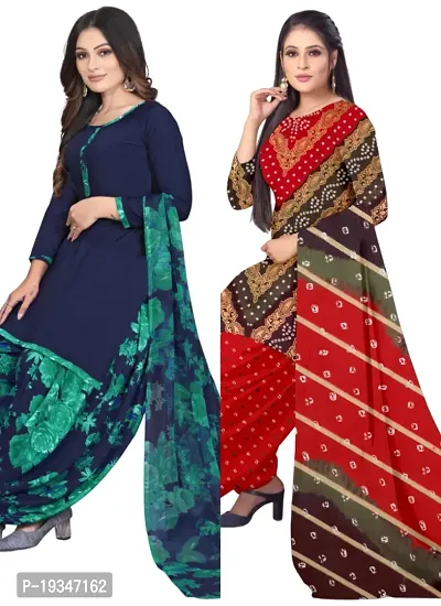 Blue  Multicolor Crepe Printed Dress Material with Dupatta For Women (Combo pack of 2)