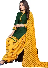 Elegant Green Crepe Printed Dress Material with Dupatta For Women-thumb1
