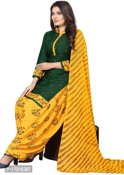 Elegant Green Crepe Printed Dress Material with Dupatta For Women-thumb2