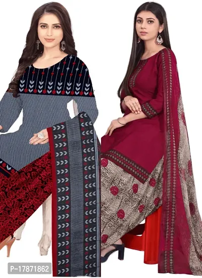 Grey  Maroon Crepe Printed Dress Material with Dupatta For Women (Combo pack of 2)