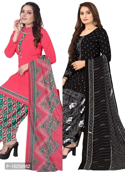 Pink  Black Crepe Printed Dress Material with Dupatta For Women (Combo pack of 2)-thumb0