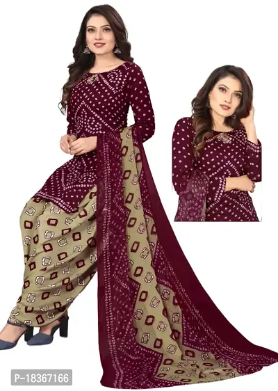 Yellow  Maroon Crepe Printed Dress Material with Dupatta For Women (Combo pack of 2)-thumb3