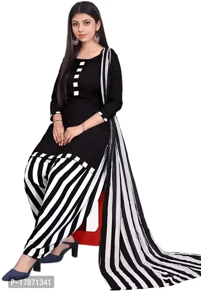 Black  Yellow Crepe Printed Dress Material with Dupatta For Women (Combo pack of 2)-thumb2