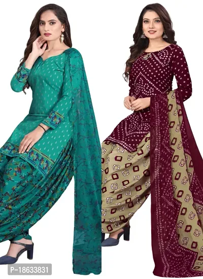 Teal  Maroon Crepe Printed Dress Material with Dupatta For Women (Combo pack of 2)-thumb0