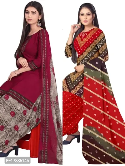 Maroon  Multicolor Crepe Printed Dress Material with Dupatta For Women (Combo pack of 2)